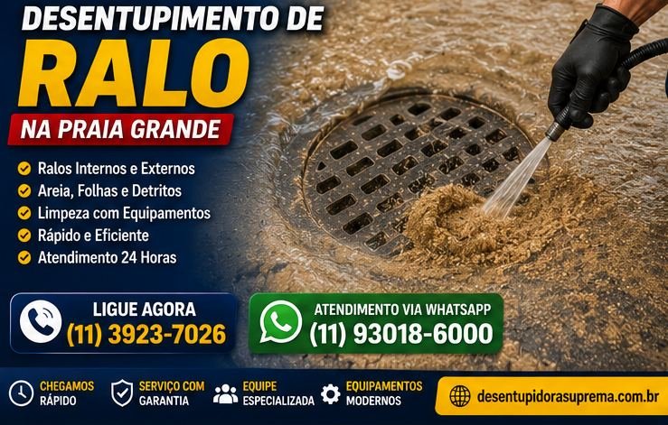 Desentupimento de ralo interno e externo com equipamento de alta pressão da Suprema Desentupidora — Florínia - SP
